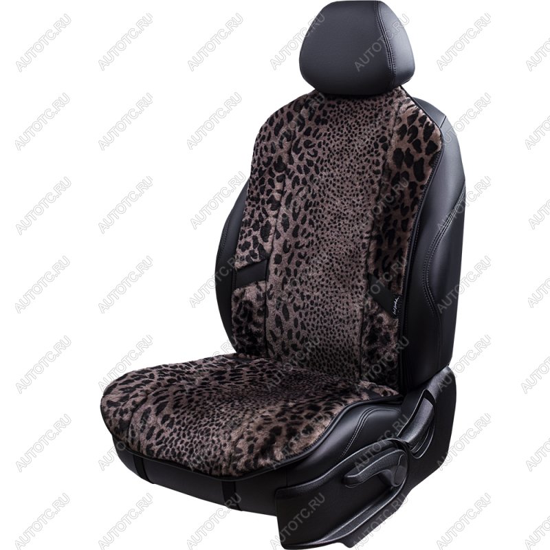 14 949 р. Накидка на сиденье (1 место Р. 7415 натур. мех) Меховая Lord Autofashion   (рысь-леопард на коричневом, строчка чёрная)  с доставкой в г. Пермь
