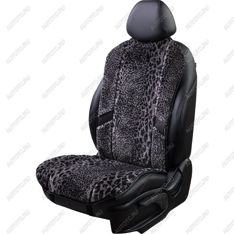 1 000 000 р. Накидка на сиденье (1 место Р. 6217 натур. мех) Меховая Lord Autofashion   (рысь-леопард на сером, строчка чёрная)  с доставкой в г. Пермь