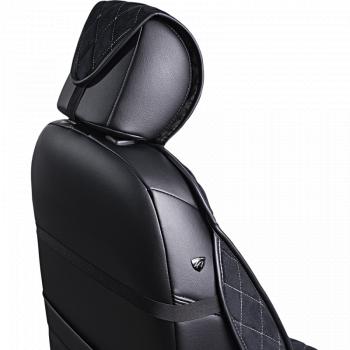 3 099 р. Накидка на сиденье (2 места Софа) ФЕНИКС ст РОМБ Lord Autofashion   (черный, строчка бежевая)  с доставкой в г. Пермь. Увеличить фотографию 2
