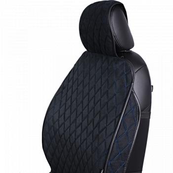 3 099 р. Накидка на сиденье (2 места Софа) ФЕНИКС ст РОМБ Lord Autofashion   (черный, строчка синяя)  с доставкой в г. Пермь. Увеличить фотографию 6