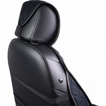 3 099 р. Накидка на сиденье (2 места Софа) ФЕНИКС ст РОМБ Lord Autofashion   (черный, строчка синяя)  с доставкой в г. Пермь. Увеличить фотографию 2
