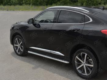 20 999 р. Пороги труба d42 с листом SLITKOFF Haval F7x рестайлинг (2022-2024) (лист алюминиевый, проф. нержавейка)  с доставкой в г. Пермь. Увеличить фотографию 2