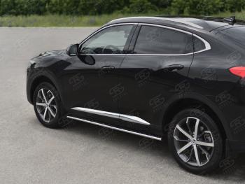 Пороги труба d42 с листом SLITKOFF Haval F7x (2022-2024) рестайлинг (лист алюминиевый, проф. нержавейка)