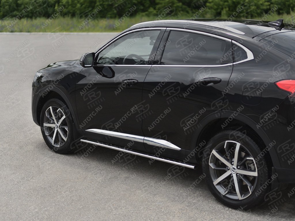 20 999 р. Пороги труба d42 с листом SLITKOFF Haval F7x рестайлинг (2022-2024) (лист алюминиевый, проф. нержавейка)  с доставкой в г. Пермь
