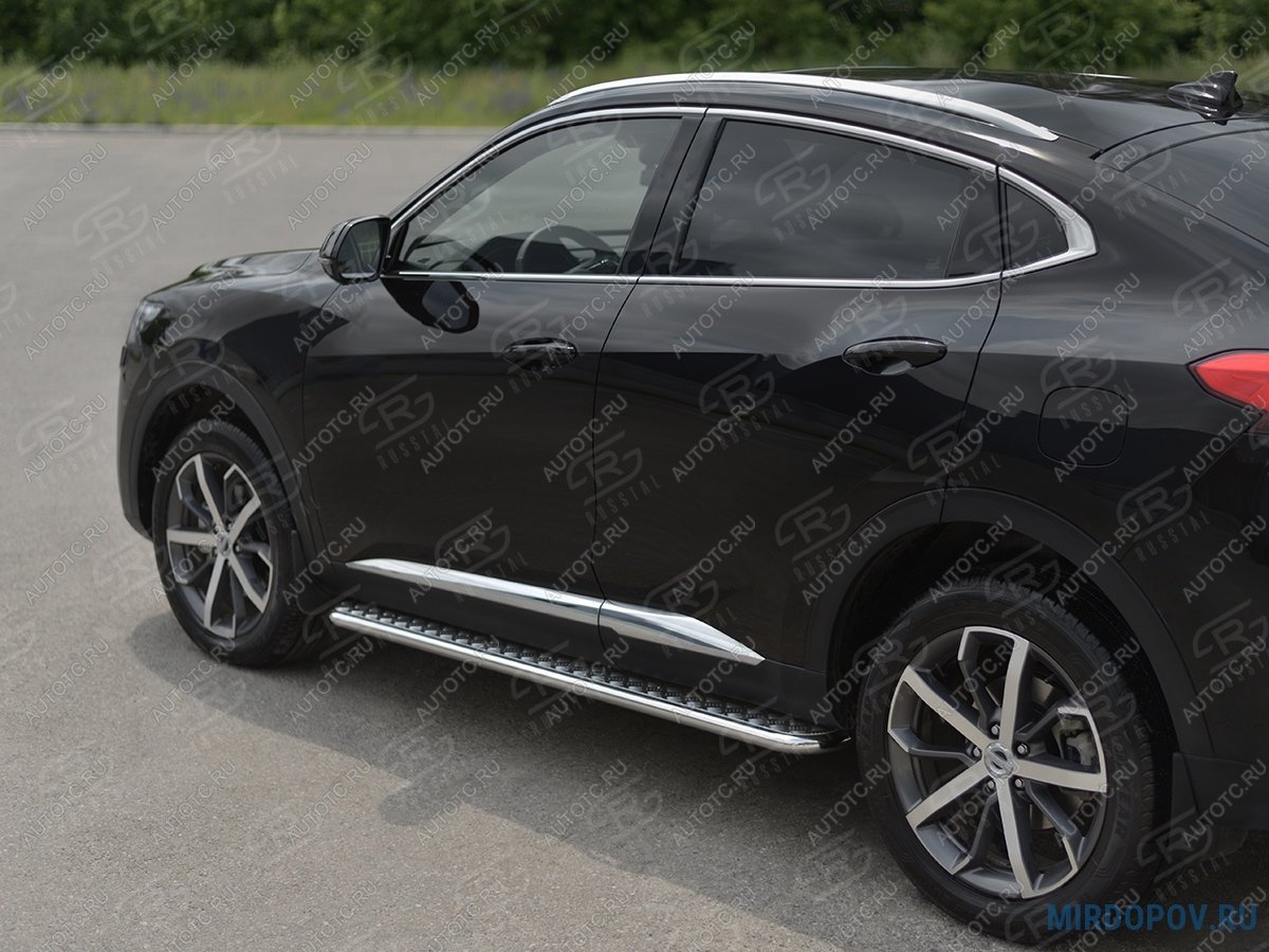 22 399 р.  Пороги труба d42 с листом SLITKOFF  Haval F7x (2022-2024) рестайлинг (лист алюминиевый, проф. сталь)  с доставкой в г. Пермь