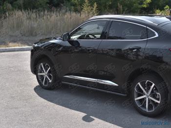 Защита порогов d63 SLITKOFF Haval F7x рестайлинг (2022-2024) (нержавейка окрашенная в черный цвет)