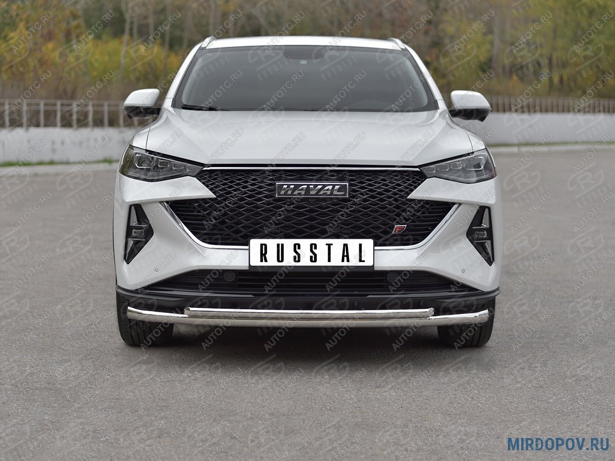 14 999 р. Защита переднего бампера d63*42 дуга SLITKOFF  Haval F7x (2022-2024) рестайлинг (нержавейка полированная)  с доставкой в г. Пермь