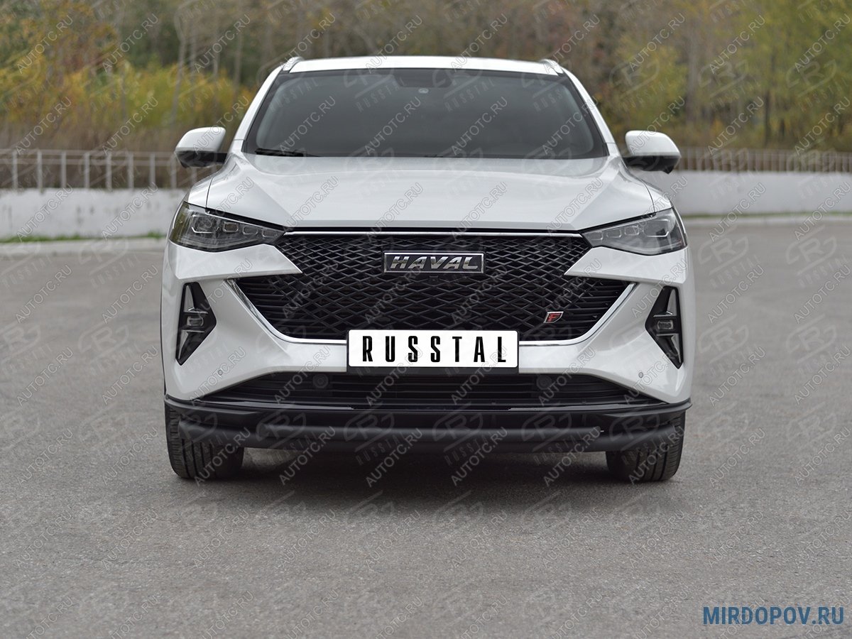 12 349 р. Защита переднего бампера d63*42 дуга SLITKOFF  Haval F7x (2022-2024) рестайлинг (нержавейка окрашенная в черный цвет)  с доставкой в г. Пермь