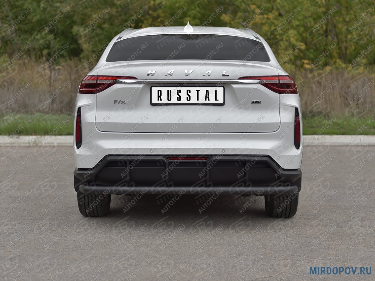 9 399 р. Защита заднего бампера d63 секции SLITKOFF  Haval F7x (2022-2024) рестайлинг (нержавейка окрашенная в черный цвет)  с доставкой в г. Пермь