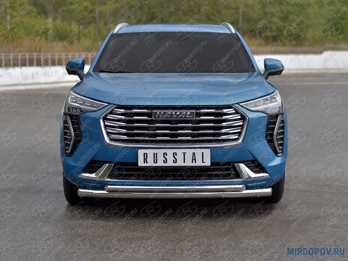 14 999 р. Защита переднего бампера d63 секции d42 дуга (кроме COMFORT) SLITKOFF Haval Jolion дорестайлинг (2020-2024) (нержавейка полированная)  с доставкой в г. Пермь