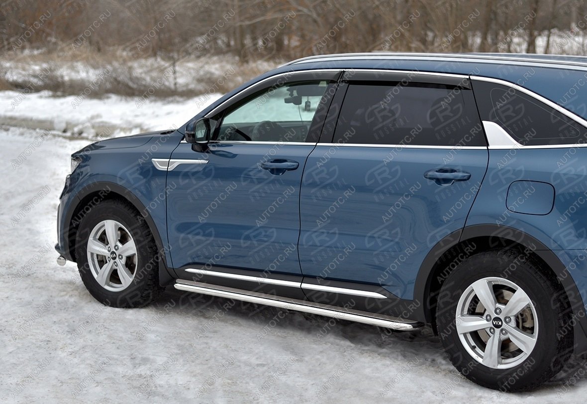 32 999 р. Пороги труба d42 с листом SLITKOFF  KIA Sorento  MQ4 (2020-2022) (лист нержавейка)  с доставкой в г. Пермь