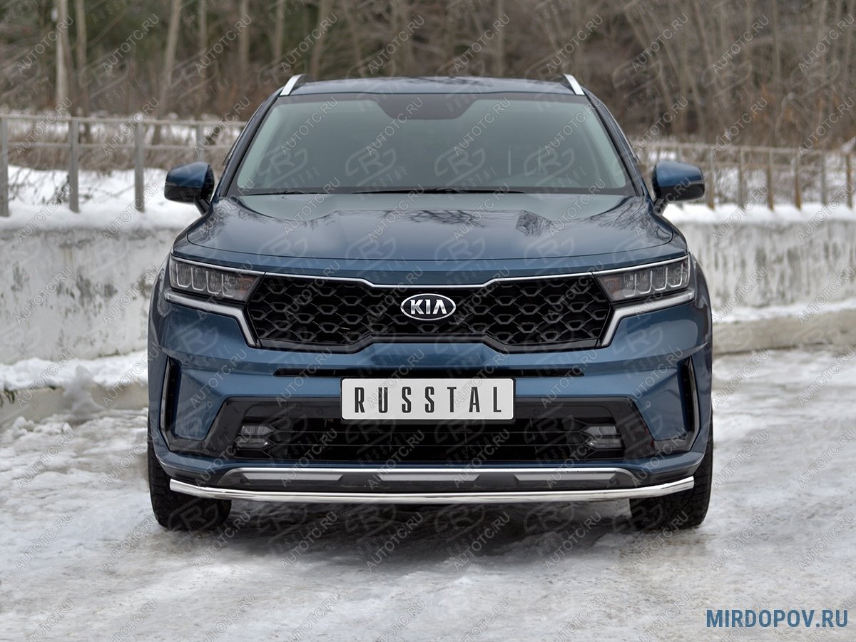 11 199 р. Защита переднего бампера d42 секции SLITKOFF KIA Sorento MQ4 (2020-2022) (нержавейка полированная)  с доставкой в г. Пермь