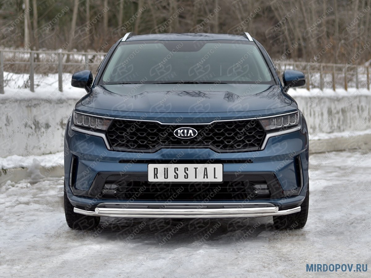 14 549 р. Защита переднего бампера d42 секции-d42 дуга SLITKOFF KIA Sorento MQ4 (2020-2022) (нержавейка полированная)  с доставкой в г. Пермь