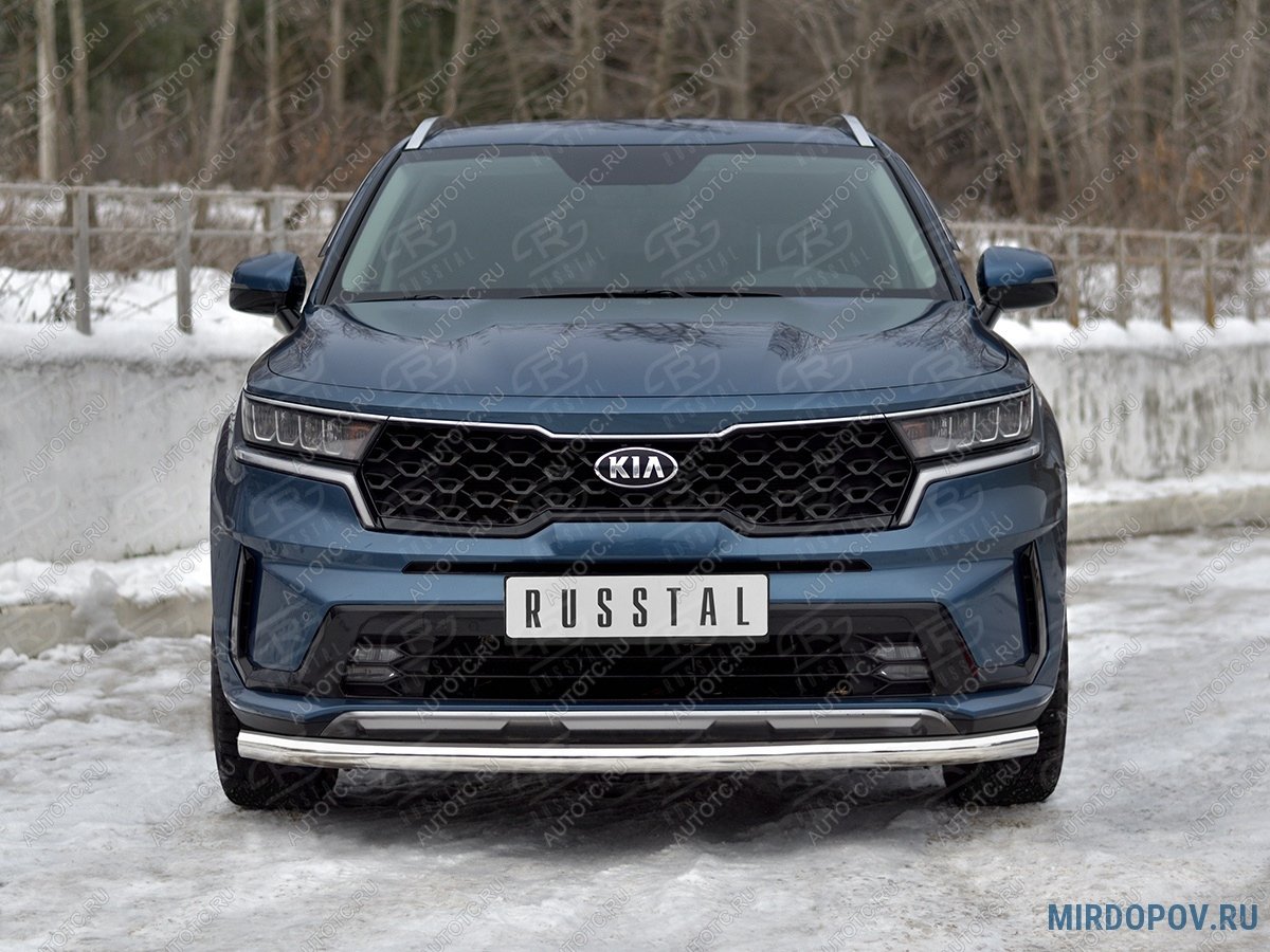 13 399 р. Защита переднего бампера d63 секции SLITKOFF  KIA Sorento  MQ4 (2020-2022) (нержавейка полированная)  с доставкой в г. Пермь