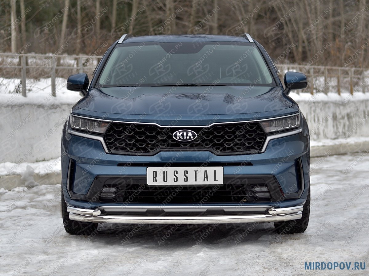 17 899 р. Защита переднего бампера d63 секции-d42 уголки SLITKOFF  KIA Sorento  MQ4 (2020-2022) (нержавейка полированная)  с доставкой в г. Пермь