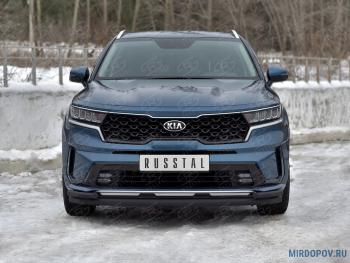 Защита переднего бампера d63 секции-d42 уголки SLITKOFF KIA Sorento  MQ4 (2020-2022) (нержавейка окрашенная в черный цыет)