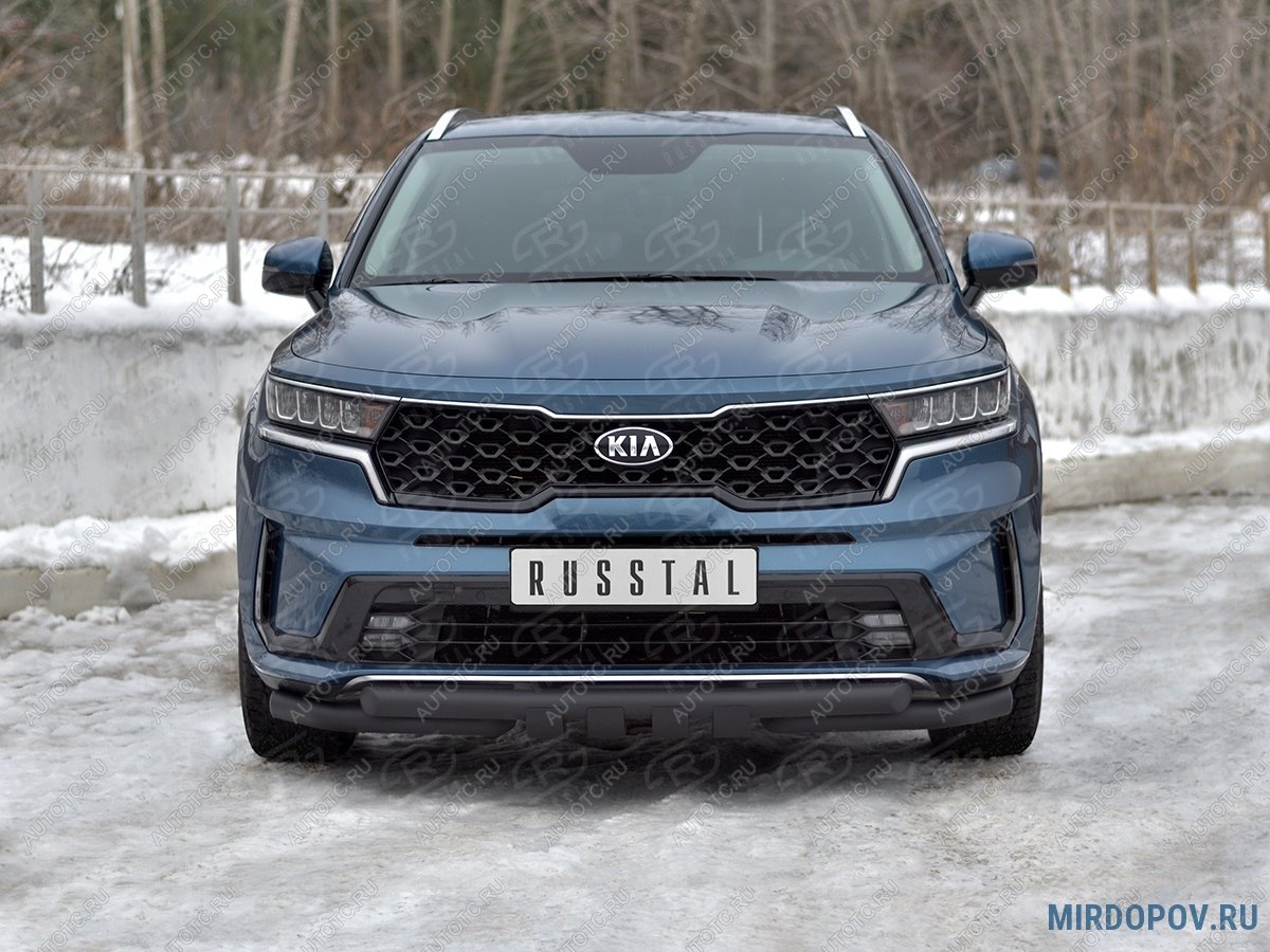 17 999 р. Защита переднего бампера d63 мм секции-d63 мм уголки+клыки SLITKOFF KIA Sorento MQ4 (2020-2022) (нержавейка окрашенная в черный цвет)  с доставкой в г. Пермь