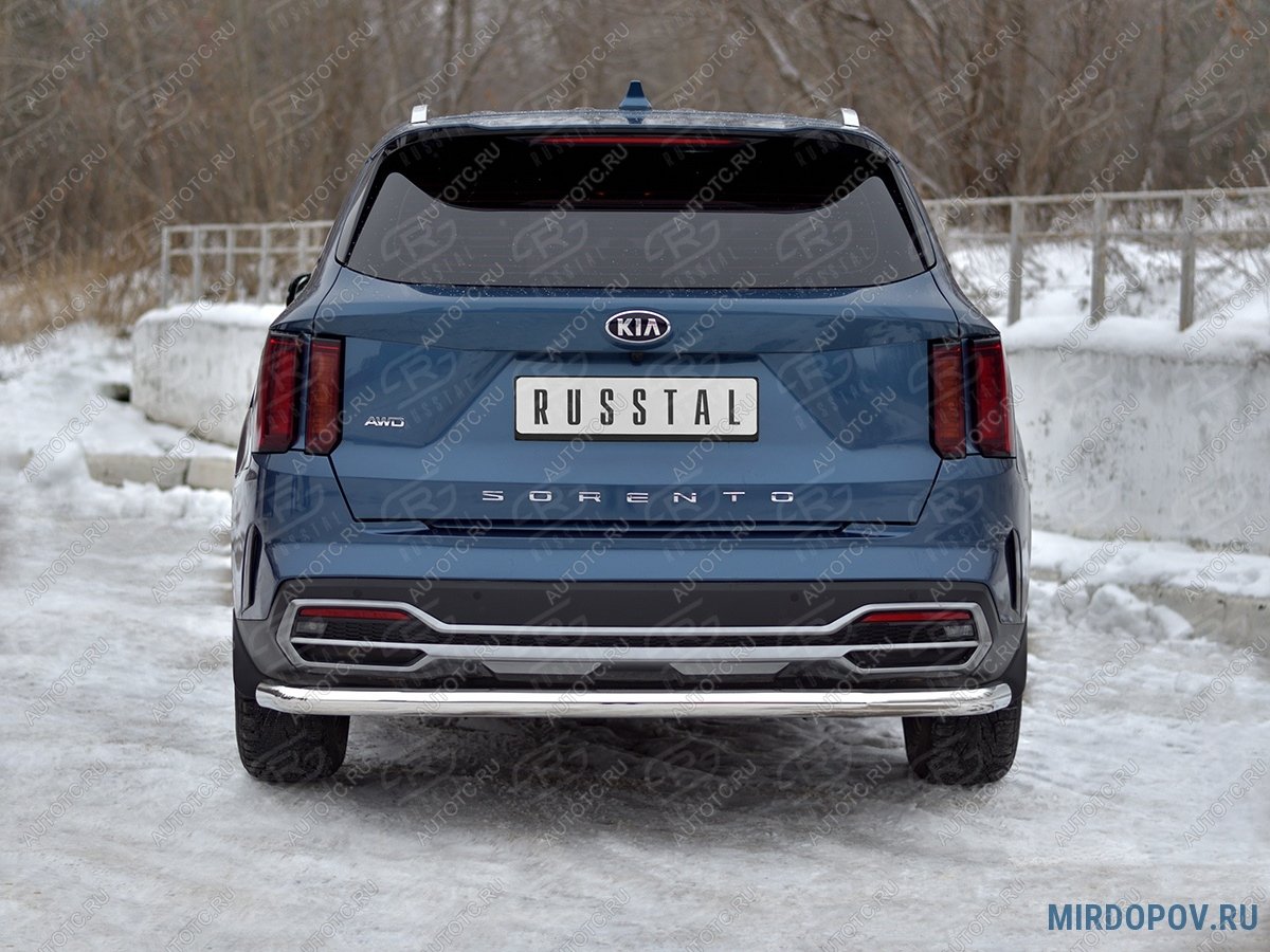 13 399 р. Защита заднего бампера d63 секции SLITKOFF  KIA Sorento  MQ4 (2020-2022) (нержавейка полированная)  с доставкой в г. Пермь