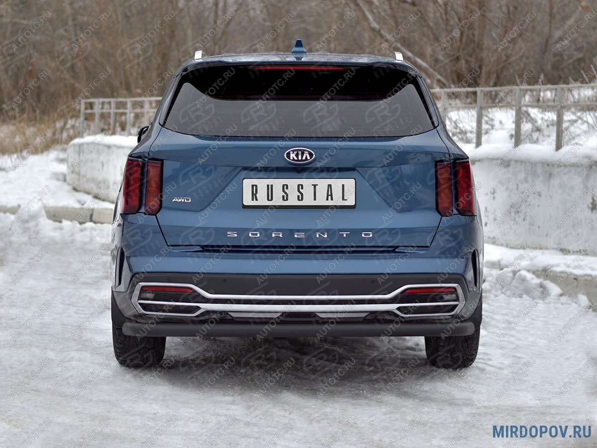 9 999 р. Защита заднего бампера d63 секции SLITKOFF  KIA Sorento  MQ4 (2020-2022) (нержавейка окрашенная в черный цвет)  с доставкой в г. Пермь