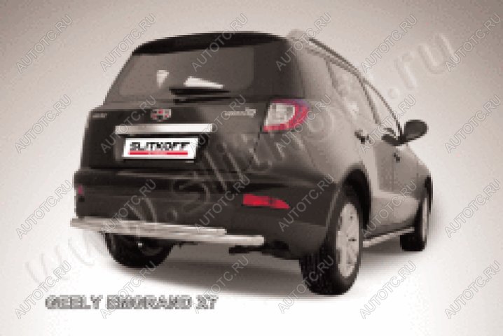 7 999 р. Защита заднего бампера d57+d42 двойная радиусная Slitkoff  Geely Emgrand X7 (2011-2015) дорестайлинг (Сталь с полимерным покрытием в цвет серебристый)  с доставкой в г. Пермь
