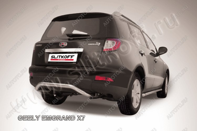 8 199 р. Защита заднего бампера d57 скоба Slitkoff Geely Emgrand X7 дорестайлинг (2011-2015) (Сталь с полимерным покрытием в цвет серебристый)  с доставкой в г. Пермь