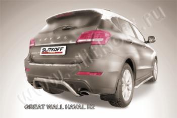 Защита заднего бампера d57 скоба Slitkoff Haval H2 (2014-2021) (Сталь с полимерным покрытием в цвет серебристый)