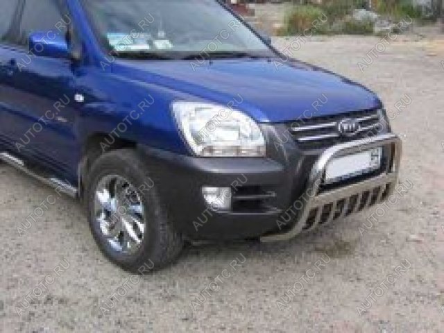 16 999 р. Защита переднего бампера кенгурятник d57 низкий Slitkoff  KIA Sportage  2 JE,KM (2008-2010)  рестайлинг (Сталь с полимерным покрытием в цвет серебристый)  с доставкой в г. Пермь