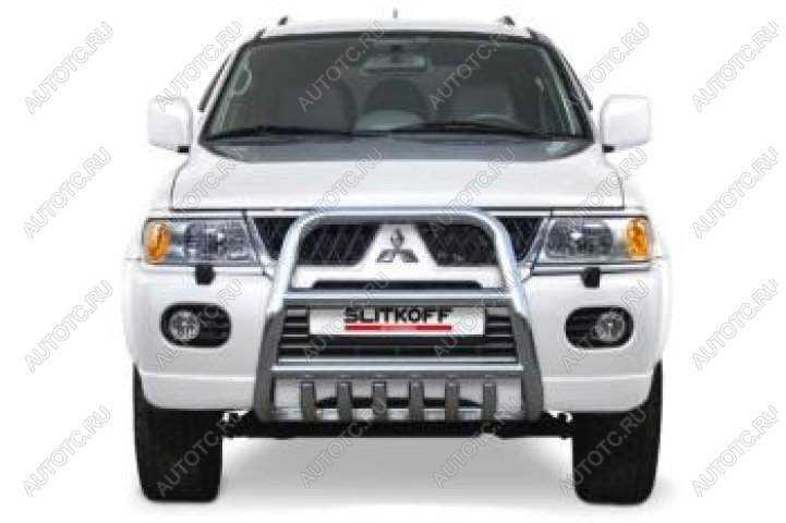 18 399 р. Защита переднего бампера кенгурятник d57 высокий Slitkoff  Mitsubishi Pajero Sport  PA (2004-2008) рестайлинг (Сталь с полимерным покрытием в цвет серебристый)  с доставкой в г. Пермь