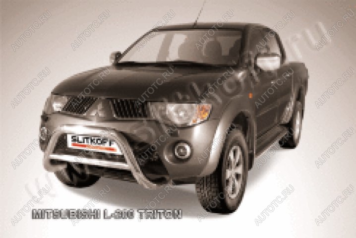 23 599 р. Защита переднего бампера кенгурятник d76 низкий Slitkoff  Mitsubishi L200  4 (2006-2014)  дорестайлинг (Сталь с полимерным покрытием в цвет серебристый)  с доставкой в г. Пермь