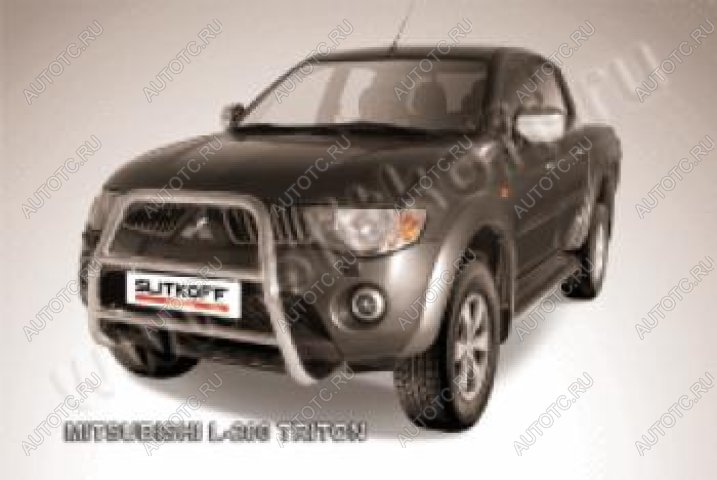18 399 р. Защита переднего бампера кенгурятник d57 высокий (Triton) Slitkoff  Mitsubishi L200  4 (2006-2014)  дорестайлинг (Сталь с полимерным покрытием в цвет серебристый)  с доставкой в г. Пермь