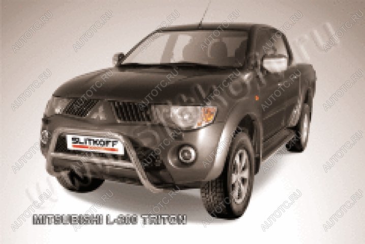 16 899 р. Защита переднего бампера кенгурятник d57 низкий (Triton) Slitkoff  Mitsubishi L200  4 (2006-2014)  дорестайлинг (Сталь с полимерным покрытием в цвет серебристый)  с доставкой в г. Пермь