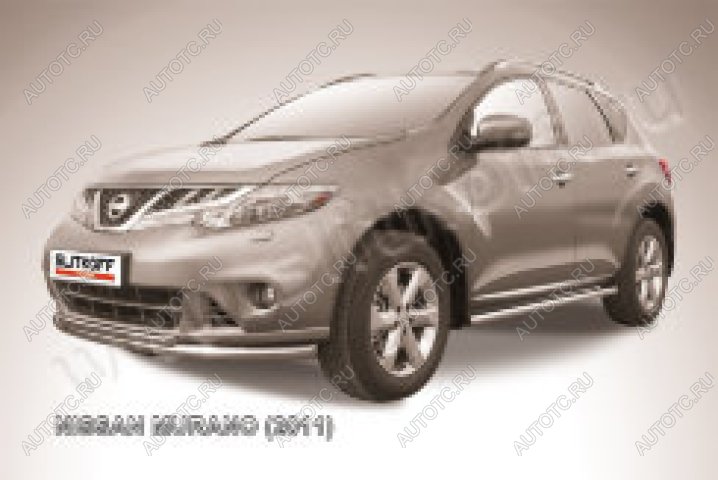 10 249 р. Защита переднего бампера d57+d42 двойная Slitkoff  Nissan Murano  2 Z51 (2010-2016) рестайлинг (Сталь с полимерным покрытием в цвет серебристый)  с доставкой в г. Пермь