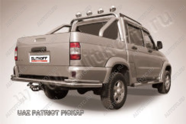 6 899 р. Защита заднего бампера уголки двойные d76+d42 Slitkoff Уаз Патриот 23632 дорестайлинг пикап (2008-2014) (Сталь с полимерным покрытием в цвет серебристый)  с доставкой в г. Пермь