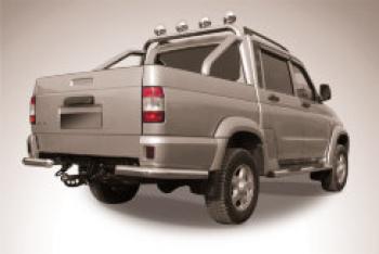 Защита заднего бампера уголки d76 Slitkoff Уаз Патриот  23632 (2014-2025) 1 рестайлинг пикап, 2-ой рестайлинг пикап (Сталь с полимерным покрытием в цвет серебристый)