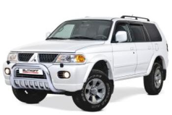 Защита переднего бампера кенгурятник d76 низкий с защитой картера Slitkoff Mitsubishi Pajero Sport  PA (2004-2008) рестайлинг (нержавейка полированная)