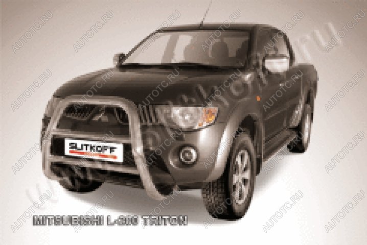 38 999 р. Защита переднего бампера кенгурятник d76 высокий (Triton) Slitkoff  Mitsubishi L200  4 (2006-2014)  дорестайлинг (нержавейка полированная)  с доставкой в г. Пермь