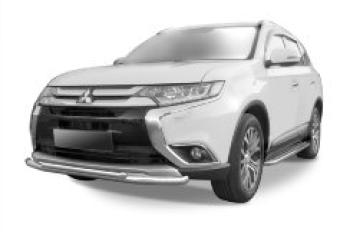 Защита переднего бампера d57+d42 двойная Slitkoff Mitsubishi Outlander  GF (2015-2018) 2-ой рестайлинг (нержавейка полированная)