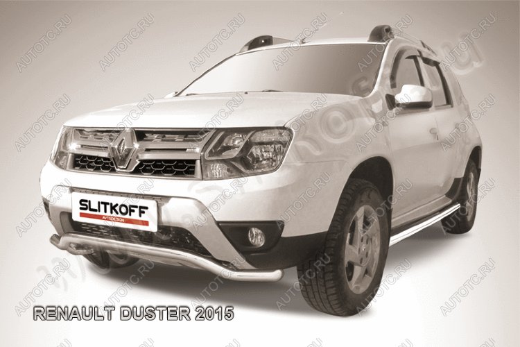 11 499 р. Защита переднего бампера (нержавейка, волна 57) Slitkoff  Renault Duster  HS (2015-2021) рестайлинг (полированная)  с доставкой в г. Пермь