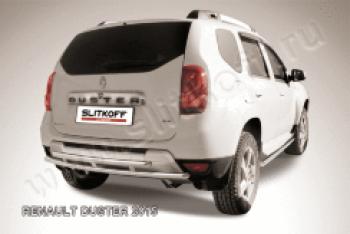 Защита заднего бампера d57+d42 двойная Slitkoff Renault Duster  HS (2015-2021) рестайлинг (нержавейка полированная)