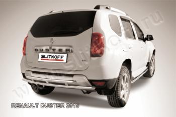 Защита заднего бампера d42+d42 двойная Slitkoff Renault Duster  HS (2015-2021) рестайлинг (нержавейка полированная)