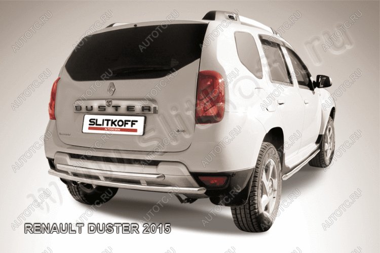 8 999 р. Защита заднего бампера d42+d42 двойная Slitkoff  Renault Duster  HS (2015-2021) рестайлинг (нержавейка полированная)  с доставкой в г. Пермь