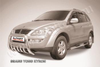 Защита переднего бампера кенгурятник низкий с защитой картера d76 Slitkoff SSANGYONG Rexton  Y250 (2006-2012) (нержавейка полированная)