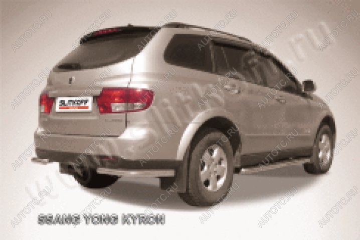 7 699 р. Защита заднего бампера уголки d57 Slitkoff  SSANGYONG Kyron (2007-2016) рестайлинг (нержавейка полированная)  с доставкой в г. Пермь