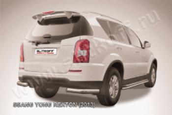 Защита заднего бампера уголки d76 Slitkoff SSANGYONG Rexton  Y290 (2012-2017) (нержавейка полированная)