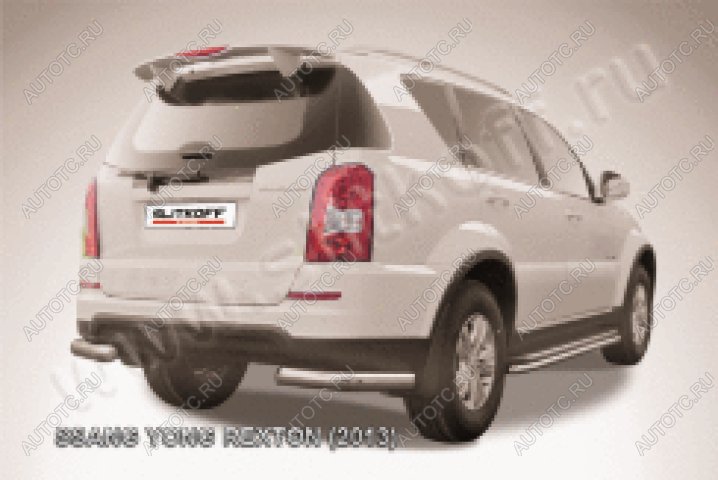 10 449 р. Защита заднего бампера уголки d76 Slitkoff SSANGYONG Rexton Y290 (2012-2017) (нержавейка полированная)  с доставкой в г. Пермь