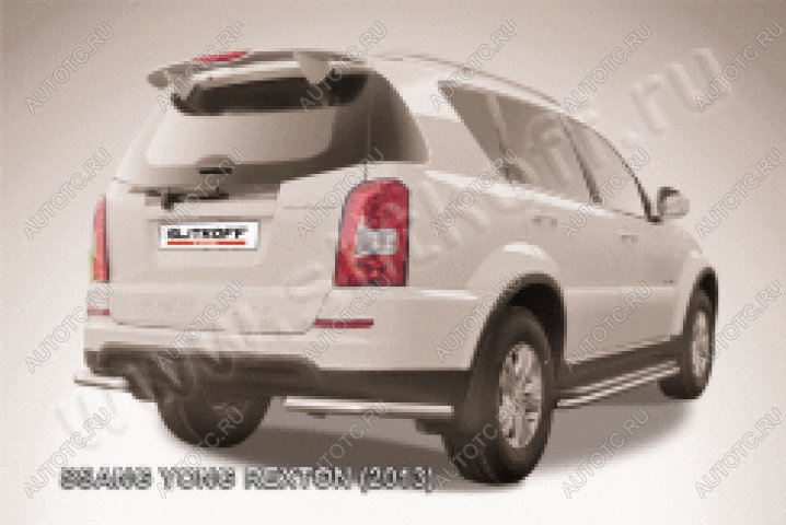 7 449 р. Защита заднего бампера уголки d57 Slitkoff SSANGYONG Rexton Y290 (2012-2017) (нержавейка полированная)  с доставкой в г. Пермь
