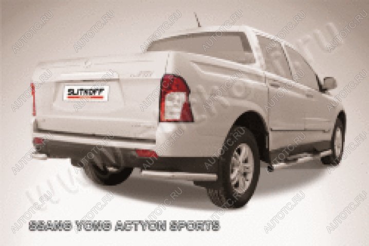 6 749 р. Защита заднего бампера уголки d57 Slitkoff  SSANGYONG Actyon Sport (2012-2025) (нержавейка полированная)  с доставкой в г. Пермь