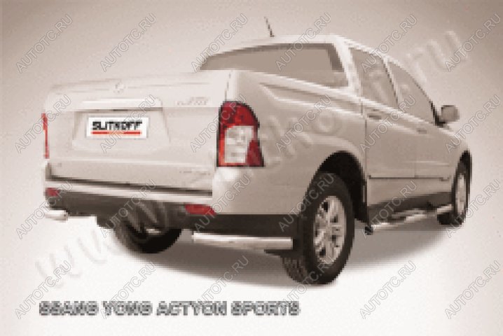 8 999 р. Защита заднего бампера уголки d76 Slitkoff SSANGYONG Actyon Sport (2012-2025) (нержавейка полированная)  с доставкой в г. Пермь