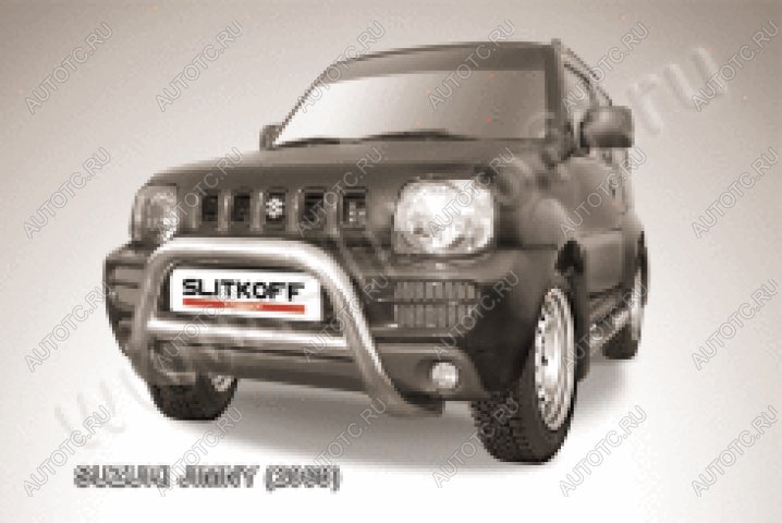 33 699 р. Защита переднего бампера кенгурятник d76 низкий Slitkoff Suzuki Jimny JB23/JB43 дорестайлинг (1998-2001) (нержавейка полированная)  с доставкой в г. Пермь