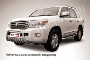 Защита переднего бампера кенгурятник d76 низкий с ЗК Slitkoff Toyota Land Cruiser  200 (2012-2015) 1-ый рестайлинг (нержавейка полированная)